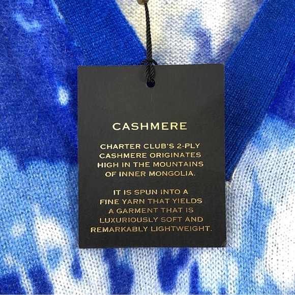 Charter Club Luxury Blue Cashmere Long Sleeve Polo Collared V Neck Sweater Top S - Picture 4 of 7